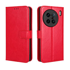 Leather Case Stands Flip Cover Holder BY5 for Vivo X90 Pro+ Plus 5G Red