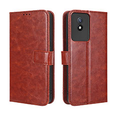 Leather Case Stands Flip Cover Holder BY5 for Vivo Y02 Brown