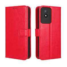 Leather Case Stands Flip Cover Holder BY5 for Vivo Y02 Red