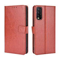 Leather Case Stands Flip Cover Holder BY5 for Vivo Y12A Brown