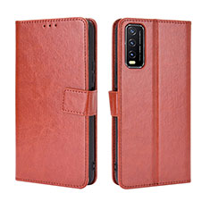 Leather Case Stands Flip Cover Holder BY5 for Vivo Y12s Brown