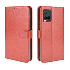 Leather Case Stands Flip Cover Holder BY5 for Vivo Y21 Brown