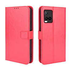 Leather Case Stands Flip Cover Holder BY5 for Vivo Y21 Red