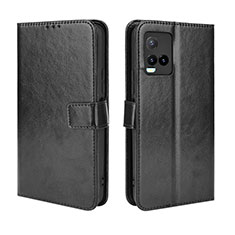 Leather Case Stands Flip Cover Holder BY5 for Vivo Y21G Black