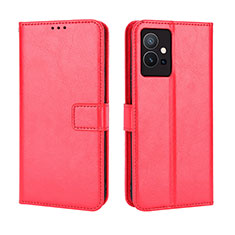 Leather Case Stands Flip Cover Holder BY5 for Vivo Y33e 5G Red