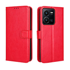 Leather Case Stands Flip Cover Holder BY5 for Vivo Y35 4G Red