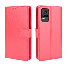 Leather Case Stands Flip Cover Holder BY5 for Vivo Y73 (2021) Red