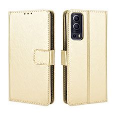 Leather Case Stands Flip Cover Holder BY5 for Vivo Y75s 5G Gold