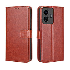 Leather Case Stands Flip Cover Holder BY5 for Vivo Y77 5G Brown