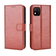 Leather Case Stands Flip Cover Holder BY5 for Wiko Y52 Brown