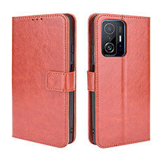 Leather Case Stands Flip Cover Holder BY5 for Xiaomi Mi 11T 5G Brown