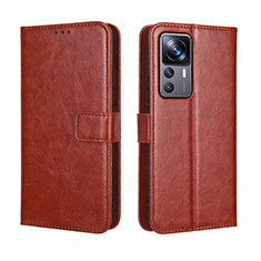 Leather Case Stands Flip Cover Holder BY5 for Xiaomi Mi 12T 5G Brown