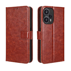 Leather Case Stands Flip Cover Holder BY5 for Xiaomi Poco F5 5G Brown