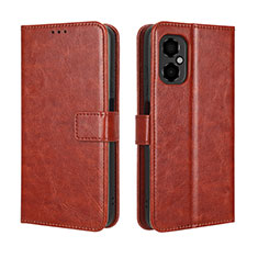 Leather Case Stands Flip Cover Holder BY5 for Xiaomi Poco M4 5G Brown