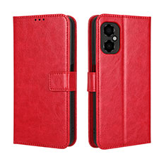 Leather Case Stands Flip Cover Holder BY5 for Xiaomi Poco M4 5G Red