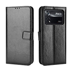 Leather Case Stands Flip Cover Holder BY5 for Xiaomi Poco M4 Pro 4G Black