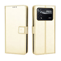 Leather Case Stands Flip Cover Holder BY5 for Xiaomi Poco M4 Pro 4G Gold