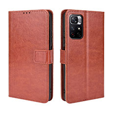 Leather Case Stands Flip Cover Holder BY5 for Xiaomi Poco M4 Pro 5G Brown
