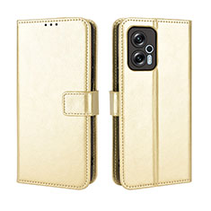 Leather Case Stands Flip Cover Holder BY5 for Xiaomi Poco X4 GT 5G Gold