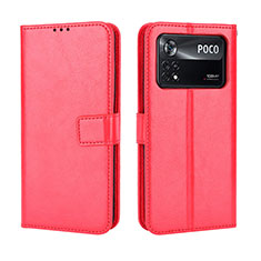 Leather Case Stands Flip Cover Holder BY5 for Xiaomi Poco X4 Pro 5G Red