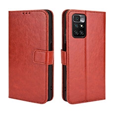 Leather Case Stands Flip Cover Holder BY5 for Xiaomi Redmi 10 4G Brown