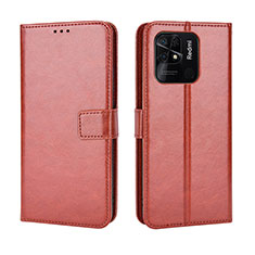 Leather Case Stands Flip Cover Holder BY5 for Xiaomi Redmi 10C 4G Brown