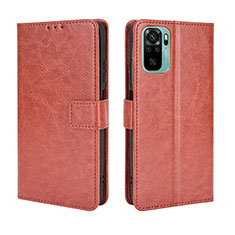 Leather Case Stands Flip Cover Holder BY5 for Xiaomi Redmi Note 10 4G Brown