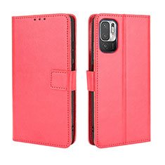 Leather Case Stands Flip Cover Holder BY5 for Xiaomi Redmi Note 10 5G Red