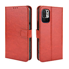 Leather Case Stands Flip Cover Holder BY5 for Xiaomi Redmi Note 10 JE 5G Brown