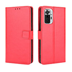 Leather Case Stands Flip Cover Holder BY5 for Xiaomi Redmi Note 10 Pro 4G Red