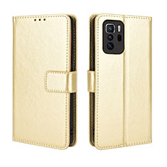 Leather Case Stands Flip Cover Holder BY5 for Xiaomi Redmi Note 10 Pro 5G Gold