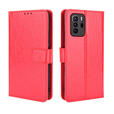 Leather Case Stands Flip Cover Holder BY5 for Xiaomi Redmi Note 10 Pro 5G Red