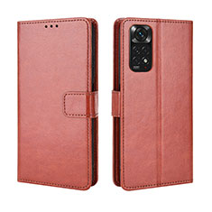 Leather Case Stands Flip Cover Holder BY5 for Xiaomi Redmi Note 11 4G (2022) Brown