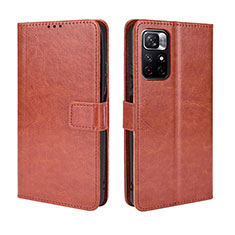 Leather Case Stands Flip Cover Holder BY5 for Xiaomi Redmi Note 11T 5G Brown