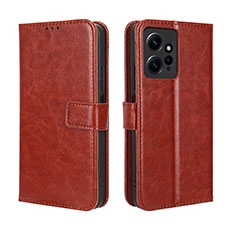 Leather Case Stands Flip Cover Holder BY5 for Xiaomi Redmi Note 12 4G Brown