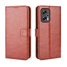 Leather Case Stands Flip Cover Holder BY5 for Xiaomi Redmi Note 12T Pro 5G Brown