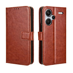 Leather Case Stands Flip Cover Holder BY5 for Xiaomi Redmi Note 13 Pro+ Plus 5G Brown