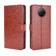 Leather Case Stands Flip Cover Holder BY5 for Xiaomi Redmi Note 9T 5G Brown