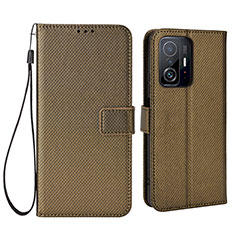 Leather Case Stands Flip Cover Holder BY6 for Xiaomi Mi 11T Pro 5G Brown