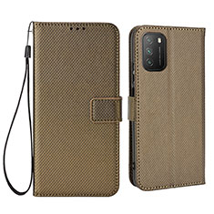 Leather Case Stands Flip Cover Holder BY6 for Xiaomi Poco M3 Brown