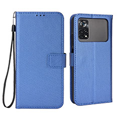 Leather Case Stands Flip Cover Holder BY6 for Xiaomi Poco M4 Pro 4G Blue