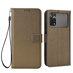 Leather Case Stands Flip Cover Holder BY6 for Xiaomi Poco M4 Pro 4G Brown