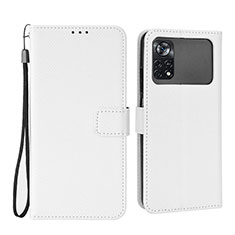 Leather Case Stands Flip Cover Holder BY6 for Xiaomi Poco M4 Pro 4G White