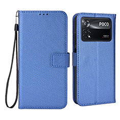 Leather Case Stands Flip Cover Holder BY6 for Xiaomi Poco X4 Pro 5G Blue