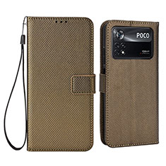 Leather Case Stands Flip Cover Holder BY6 for Xiaomi Poco X4 Pro 5G Brown