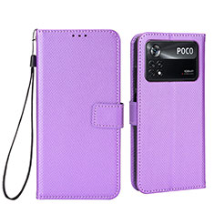 Leather Case Stands Flip Cover Holder BY6 for Xiaomi Poco X4 Pro 5G Purple