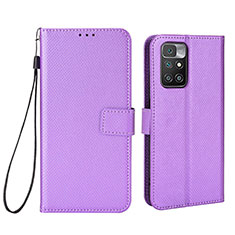 Leather Case Stands Flip Cover Holder BY6 for Xiaomi Redmi 10 4G Purple