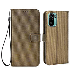 Leather Case Stands Flip Cover Holder BY6 for Xiaomi Redmi Note 10S 4G Brown