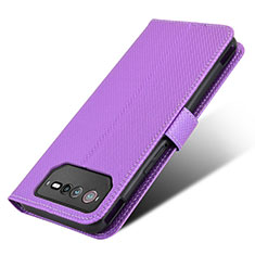 Leather Case Stands Flip Cover Holder BY7 for Asus ROG Phone 6 Purple