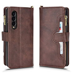 Leather Case Stands Flip Cover Holder BY8 for Samsung Galaxy Z Fold3 5G Brown